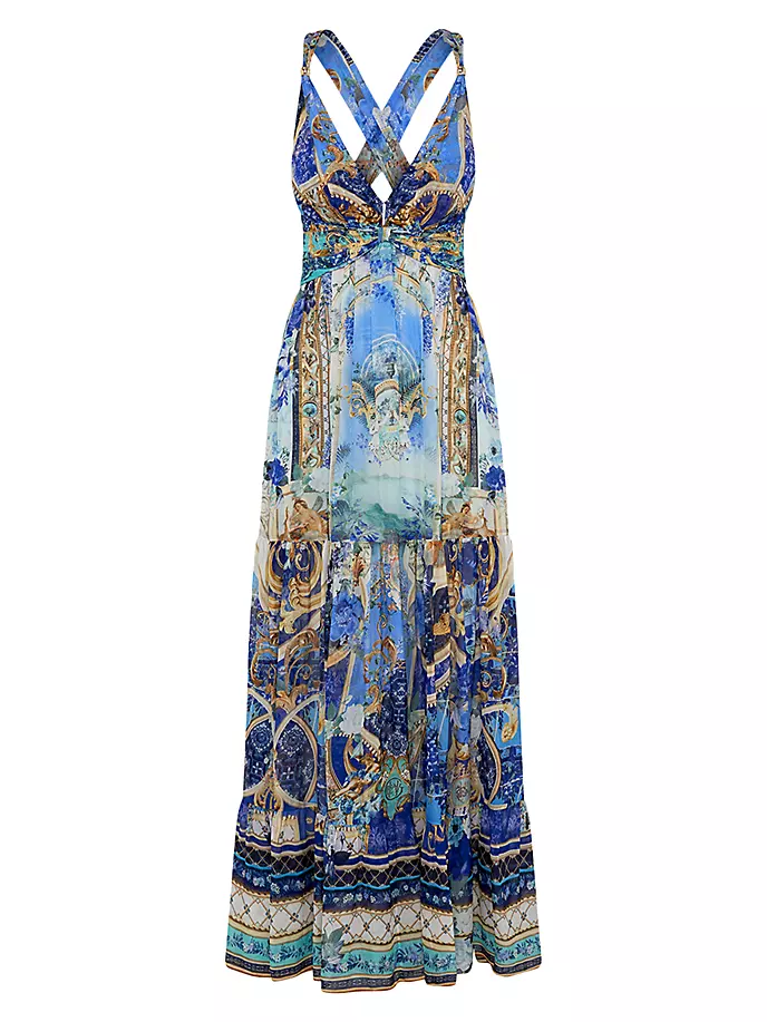 Шелковое платье макси без рукавов с абстрактным принтом Camilla, цвет views of vesuvius sta луковица астильба vesuvius