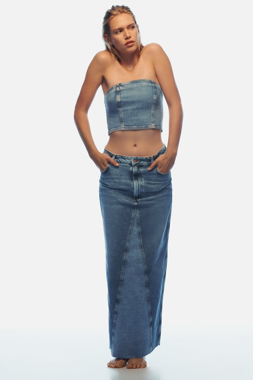 

Топ из джинсового стиля небольшого размера z1975 Zara, средне-синий