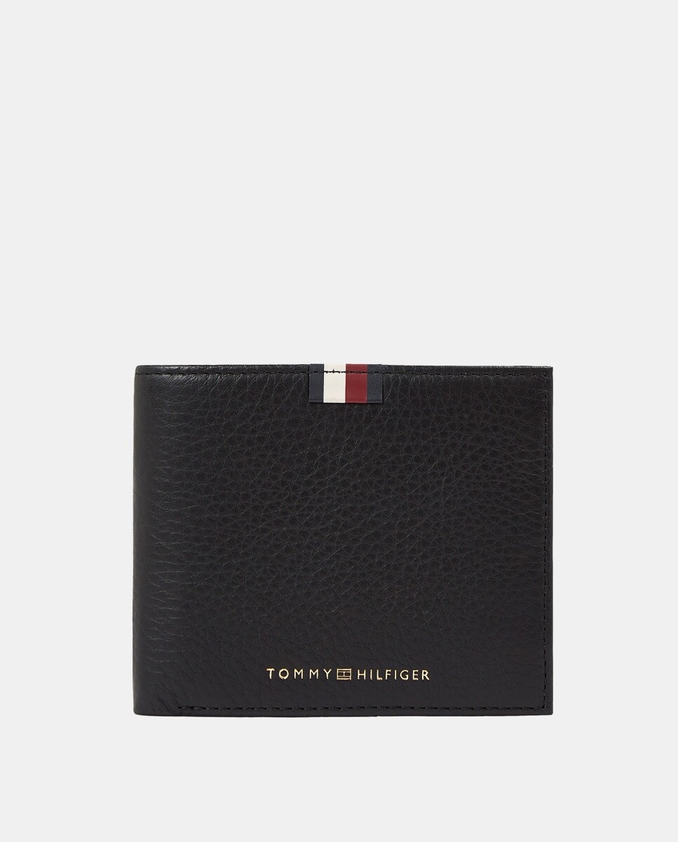 

Черный кожаный кошелек с визитницей, кошельком и портмоне Tommy Hilfiger, черный