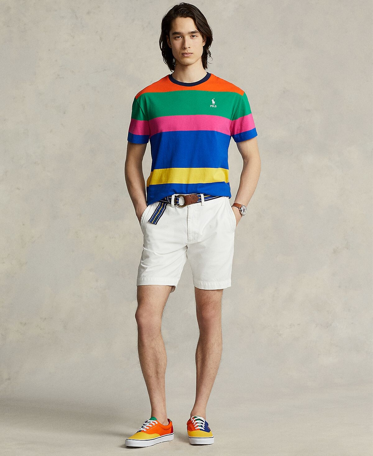 

Мужская хлопковая трикотажная футболка классического кроя в полоску Polo Ralph Lauren