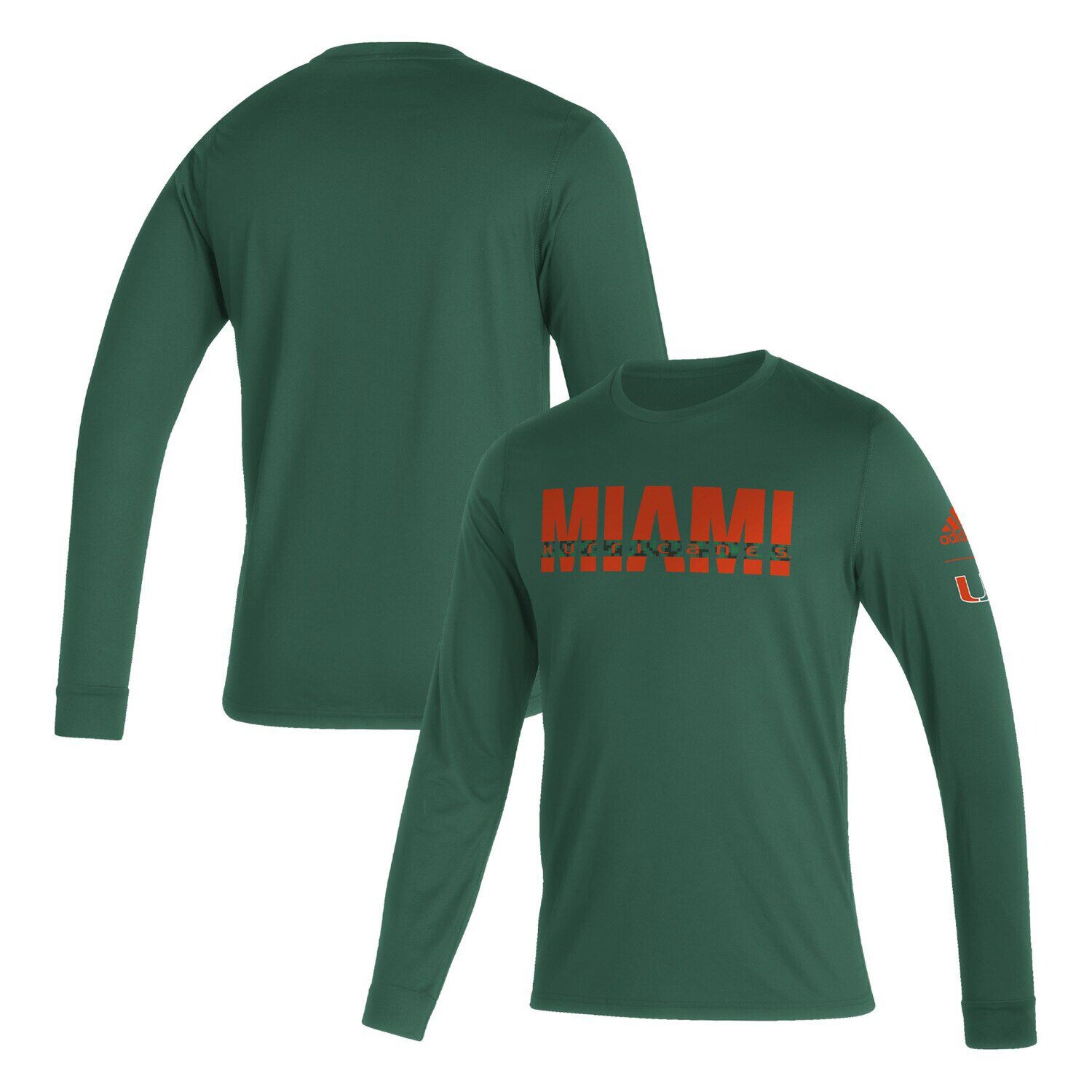

Мужская зеленая футболка с длинным рукавом Miami Hurricanes Sideline Locker Strikethrough Creator AEROREADY adidas, Зеленый