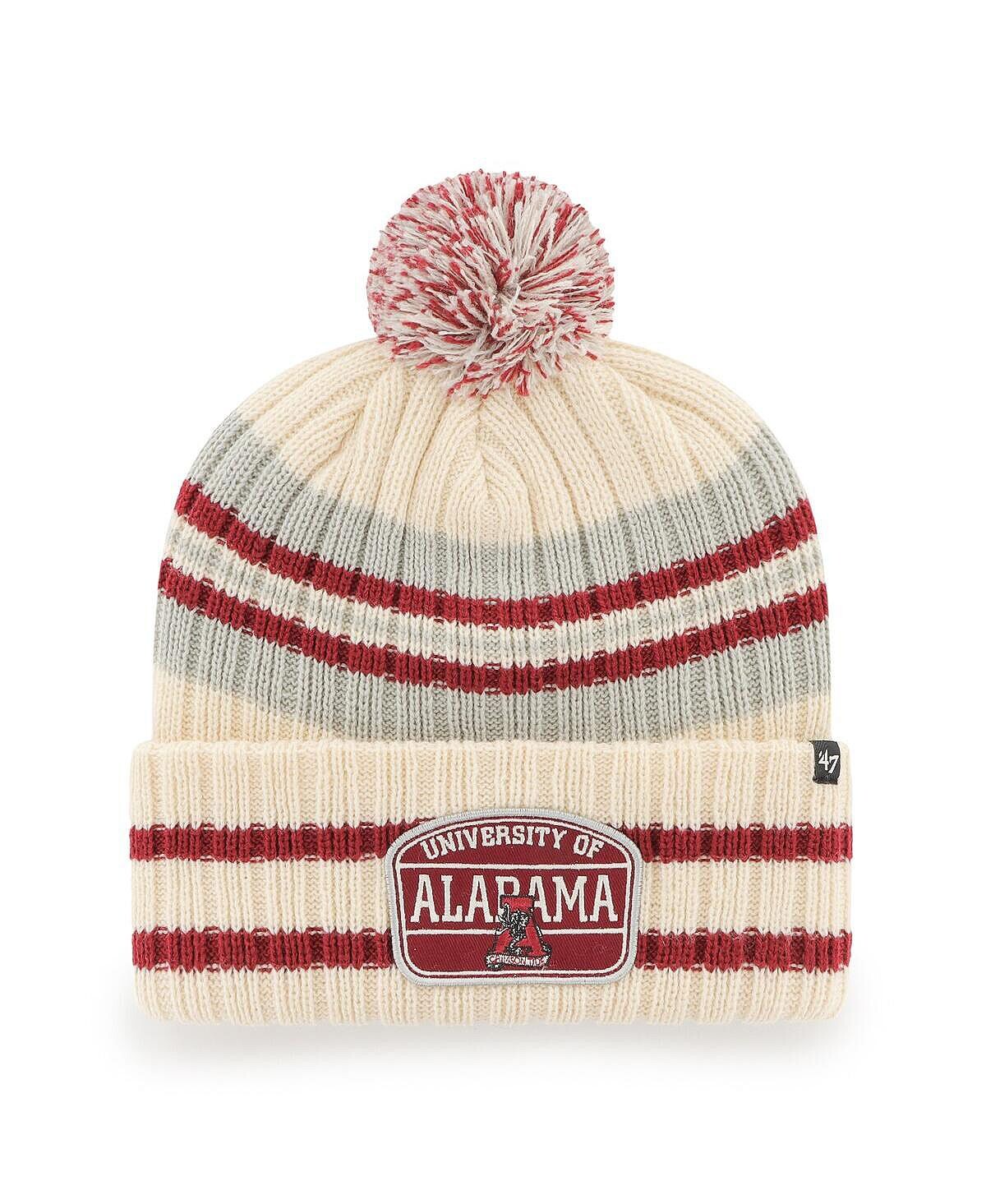 

Мужская вязаная шапка с манжетами и помпоном '47 Natural Alabama Crimson Tide Hone Hone Patch '47 Brand