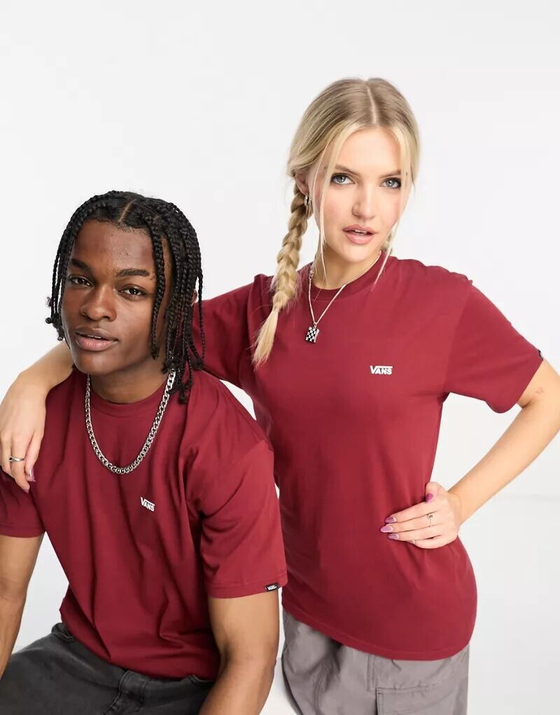 

Темно-красная футболка унисекс с логотипом Vans Left Chest Logo