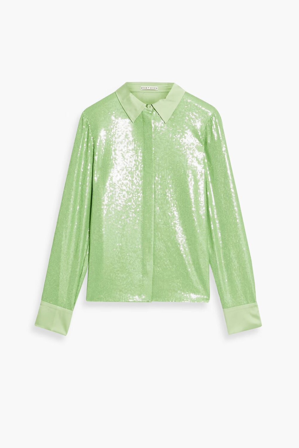 

Рубашка Willa из шармеза с пайетками Alice + Olivia, светло-зеленый
