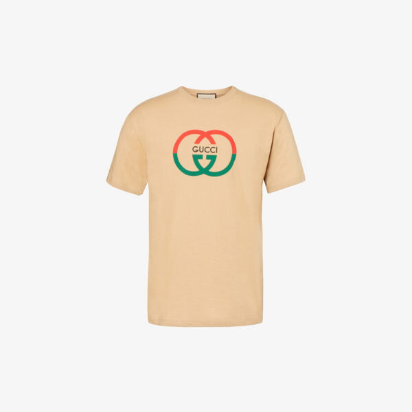 

Футболка из хлопкового джерси с логотипом и отделкой в рубчик Gucci, оранжевый