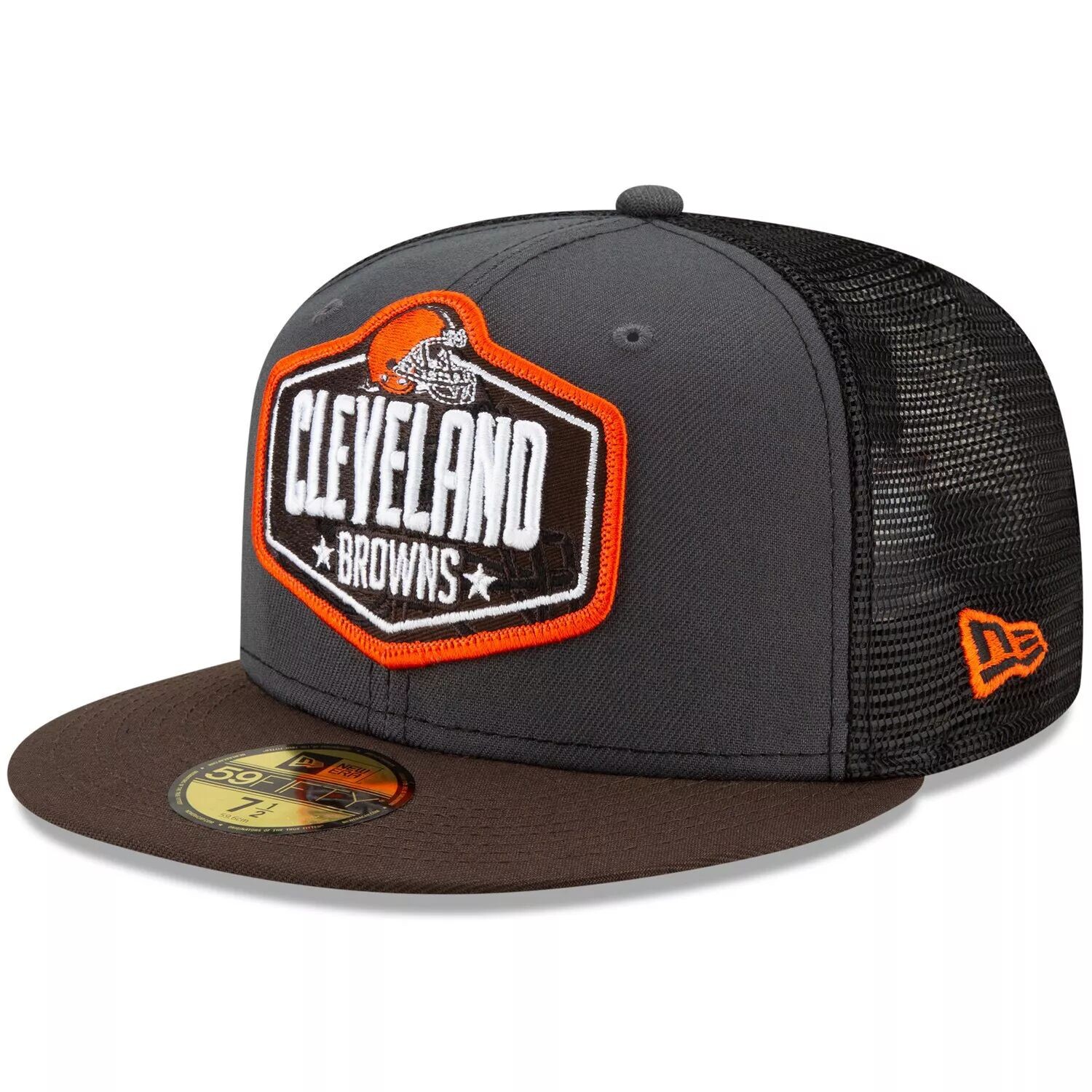

Мужская облегающая шляпа New Era Graphite/Brown Cleveland Browns 2021 NFL Draft On-Stage 59FIFTY