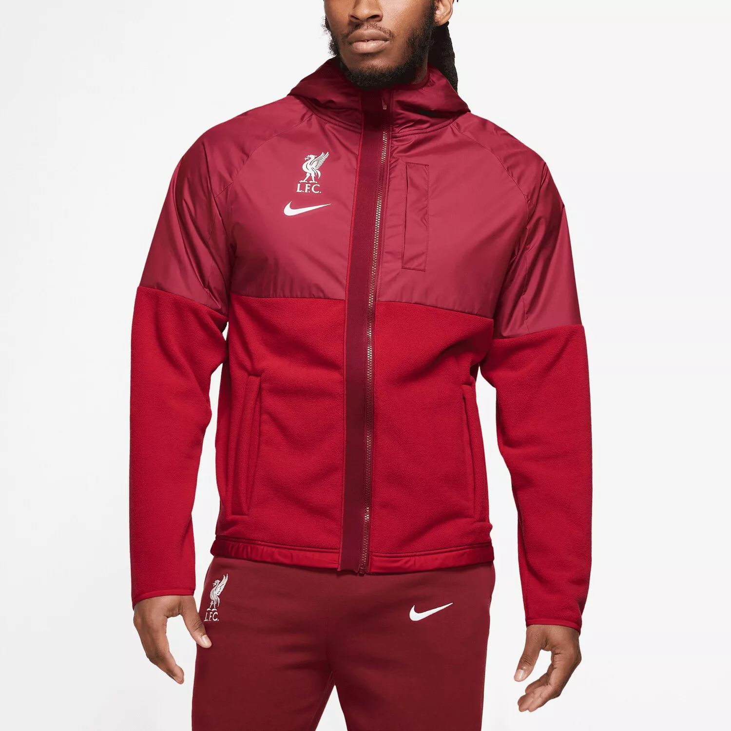 Мужская красная утепленная куртка с капюшоном и молнией во всю длину Liverpool AWF Nike цена и фото