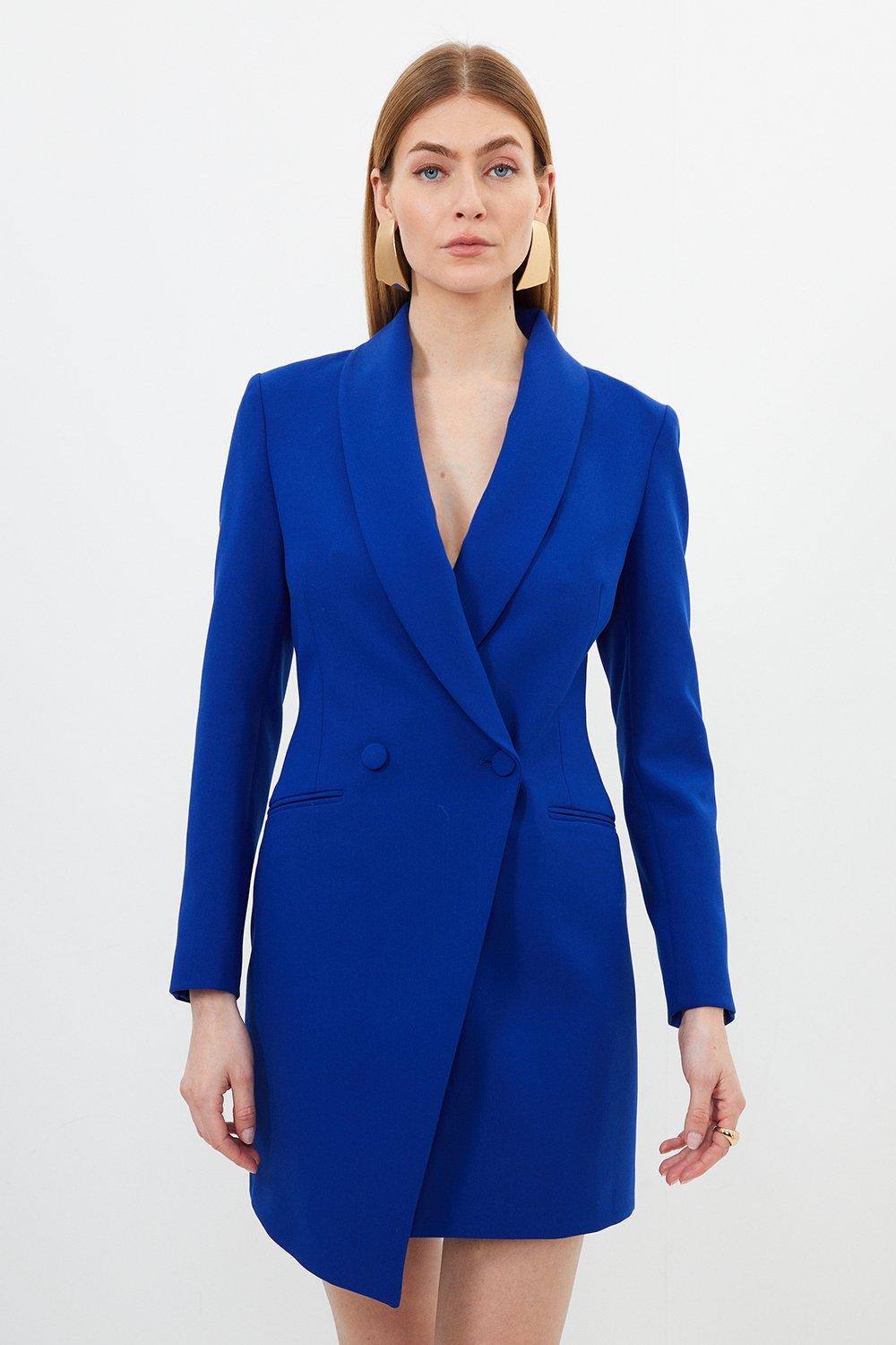 цена Компактное мини-платье-пиджак с запахом и эластичным пиджаком Karen Millen, синий