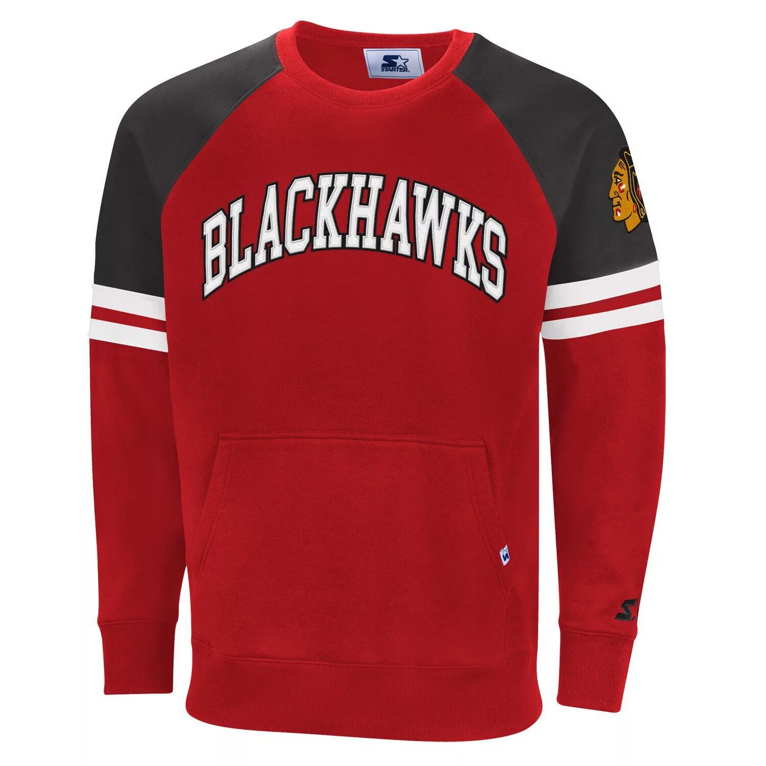 

Мужской стартовый красный/черный пуловер с капюшоном Chicago Blackhawks Field Goal реглан Starter