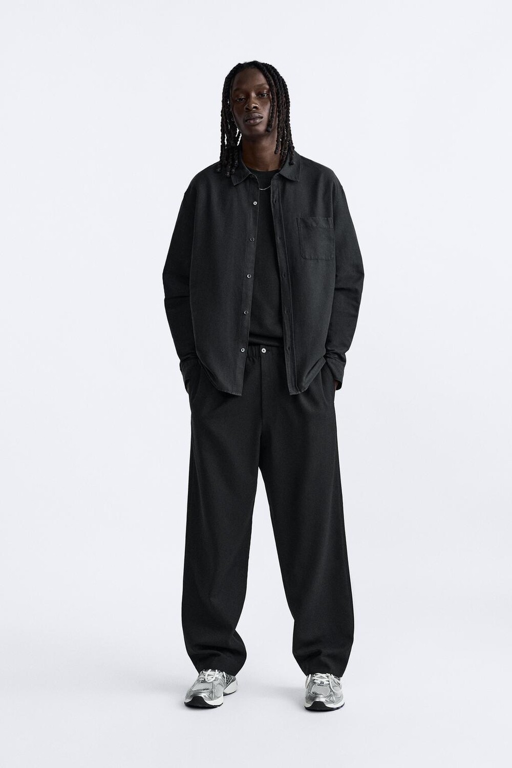 

Рубашка из хлопкового шелка ZARA, антрацитовый серый