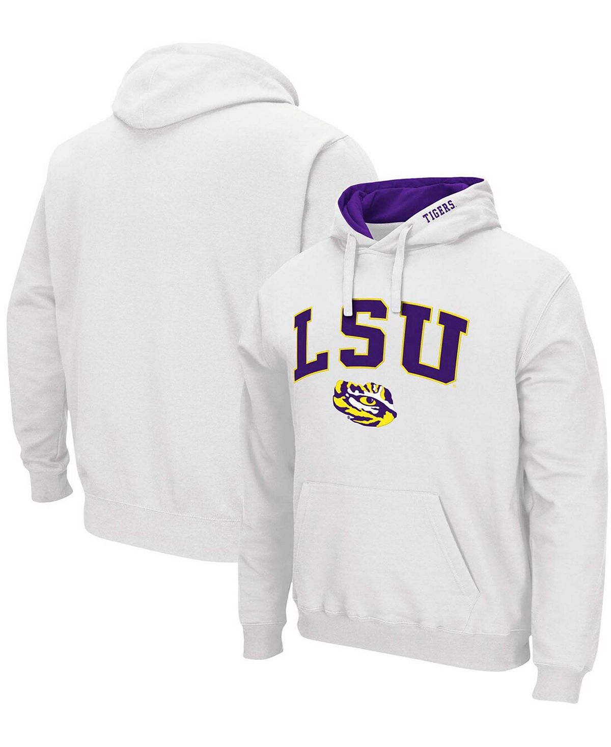 Мужской белый пуловер с капюшоном LSU Tigers Arch Logo 3.0 Colosseum