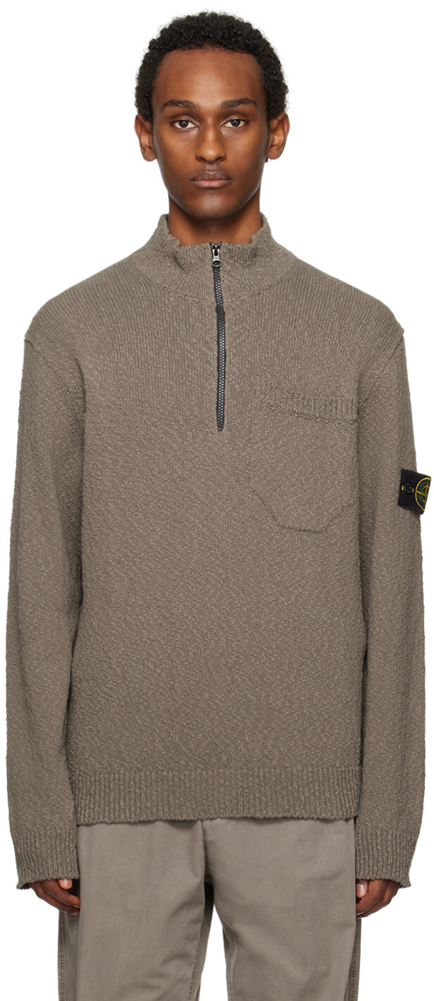 

Серый свитер с полумолнией до половины Stone Island