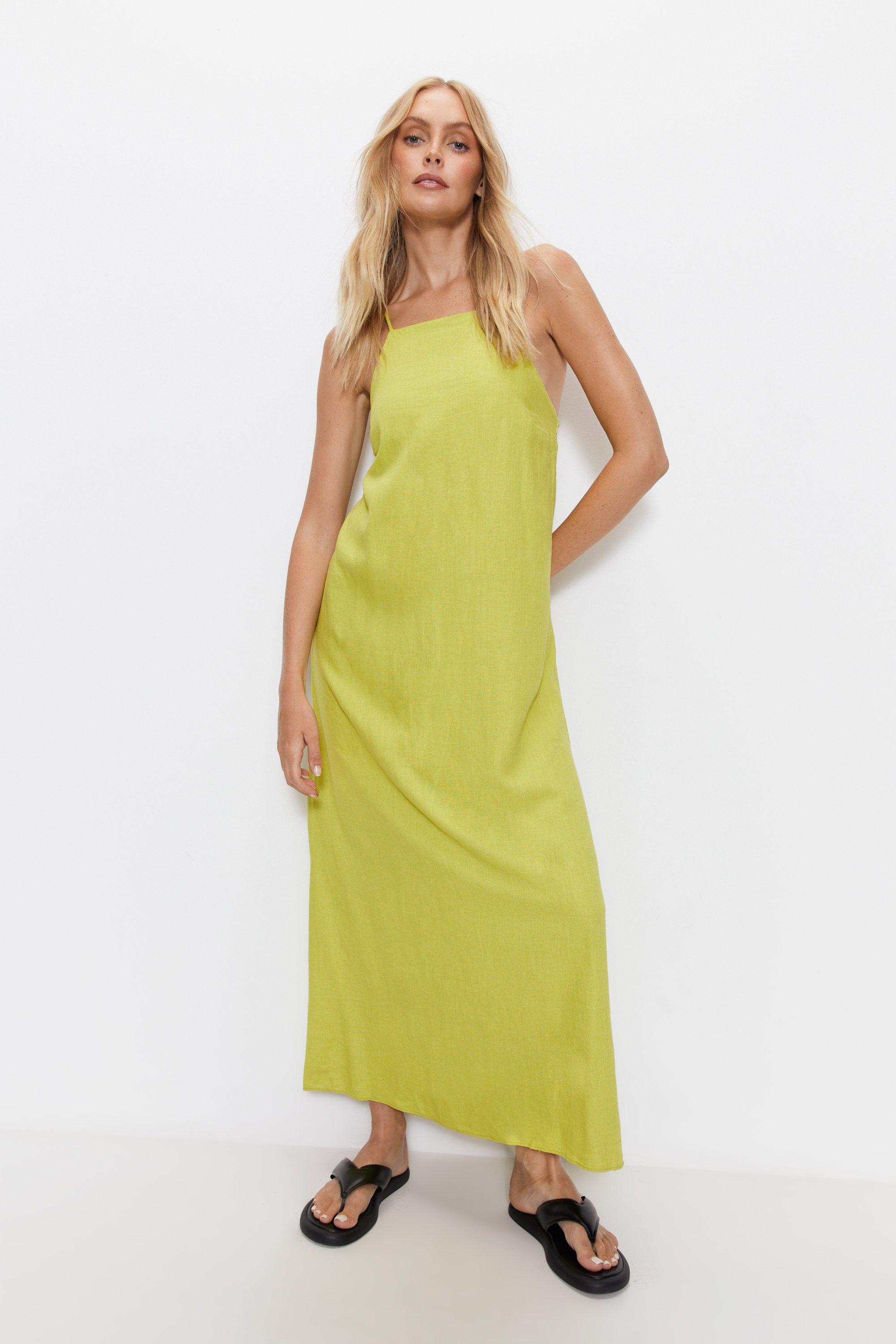 Льняное платье макси с бретелями Warehouse, зеленый limon платье льняное фуксия 26004 s