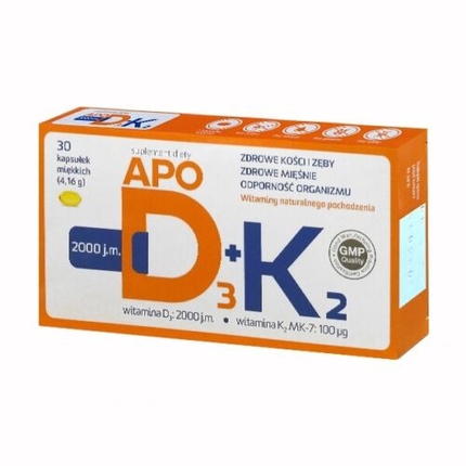 Apod3 + K2 30 капсул для лучшего усвоения кальция с витамином D, Apotex