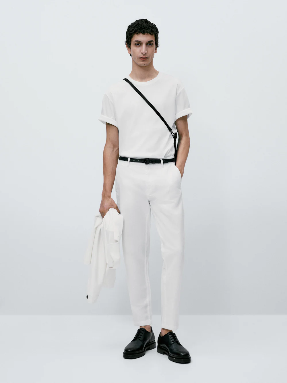 

Зауженные чиносы из смешанного льна Massimo Dutti, белый