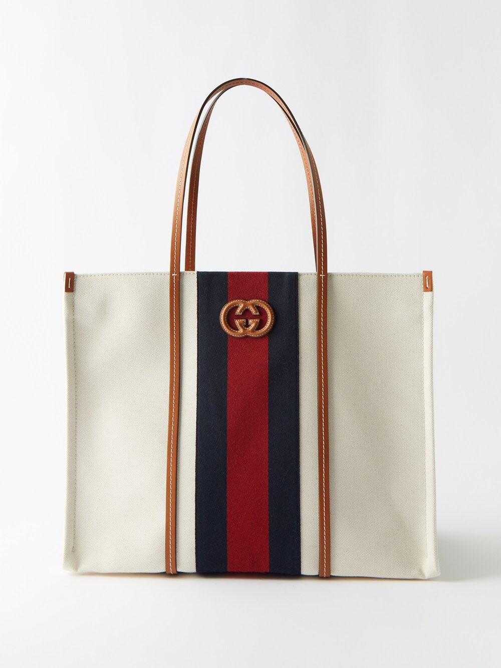 

Большая сумка-тоут из холщовой ткани web stripe с логотипом gg Gucci, белый