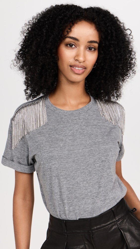 

Футболка Cinq à Sept Rhinestone Fringe Bree, серый