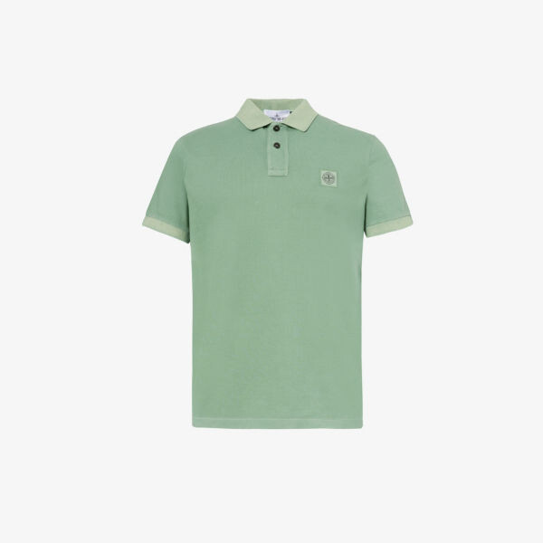 

Рубашка поло узкого кроя из хлопка с логотипом Stone Island, зеленый