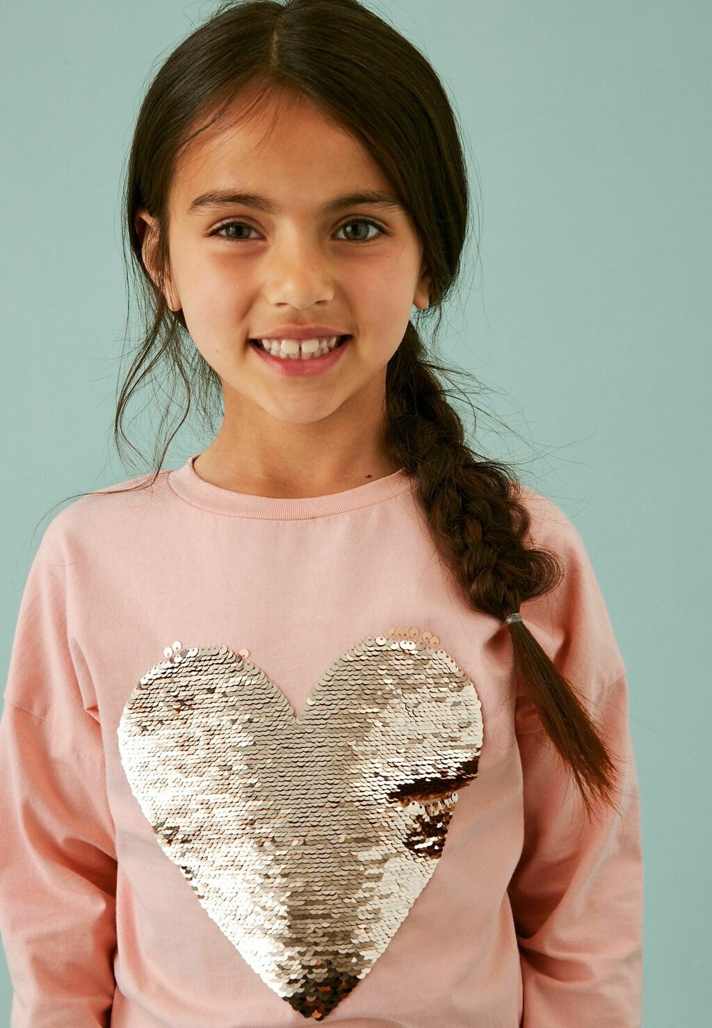 

Футболка с длинным рукавом Sequin Heart Standard Next, розовое золото