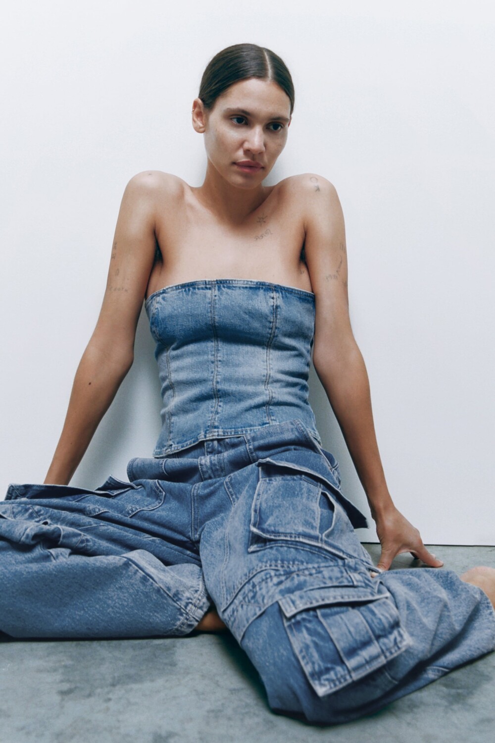 

Джинсы zw cargo с высокой посадкой Zara, голубой