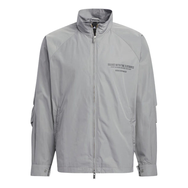 Куртка Men's adidas Woven Jacket Alphabet Printing Sports Zipper Stand Collar Gray, серый