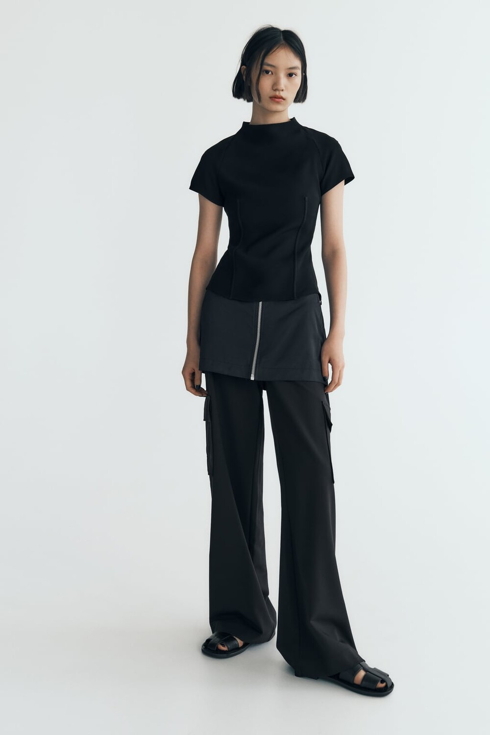 

Топ с короткими рукавами ZARA, черный