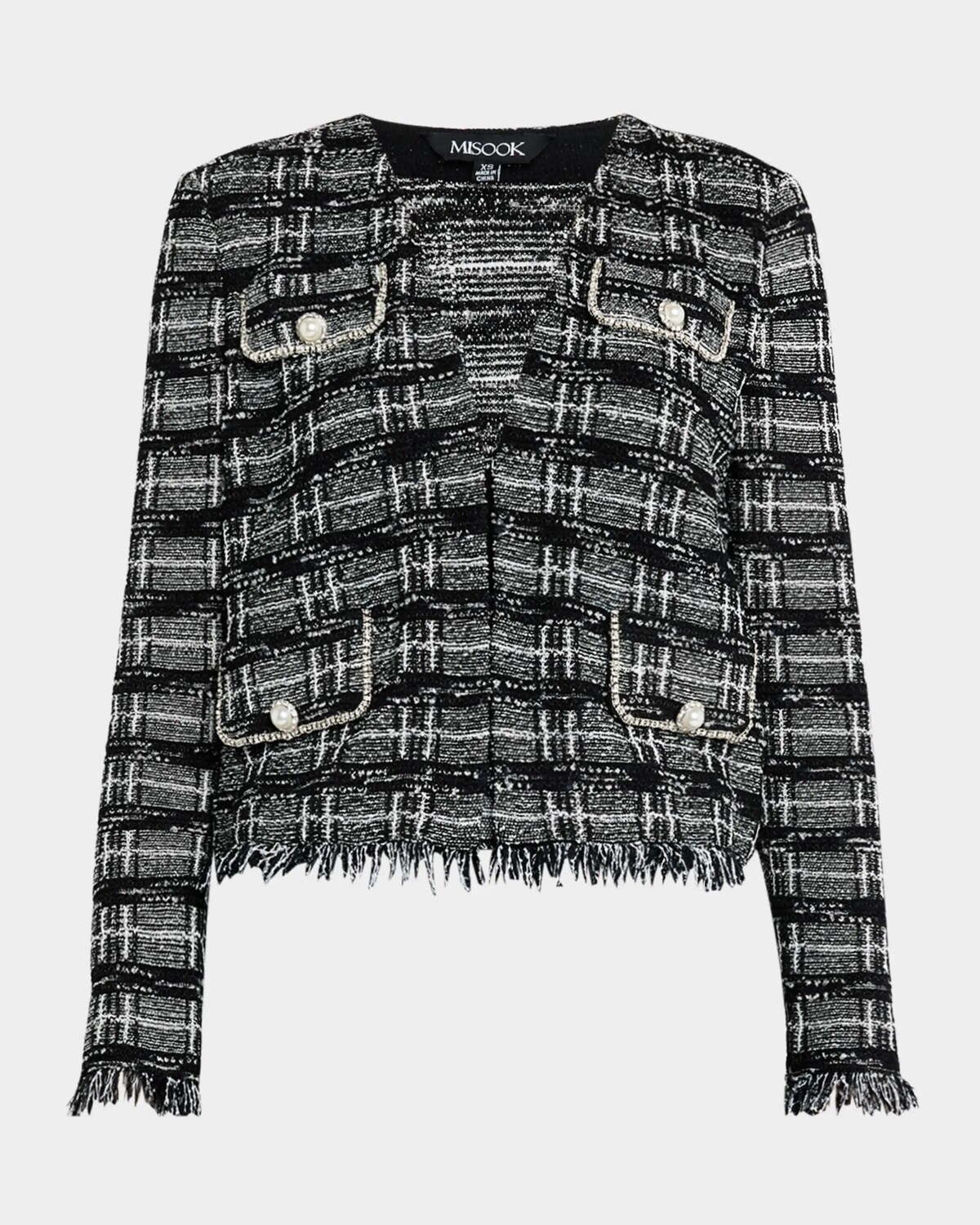

Твидовый вязаный жакет со стразами Misook, цвет Black/New Ivory