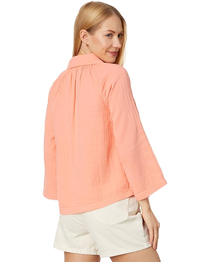 Блуза Mod-o-doc Double Layer Gauze 3/4 Sleeve Easy-Fit Button-Up Blouse, цвет Coral Clay