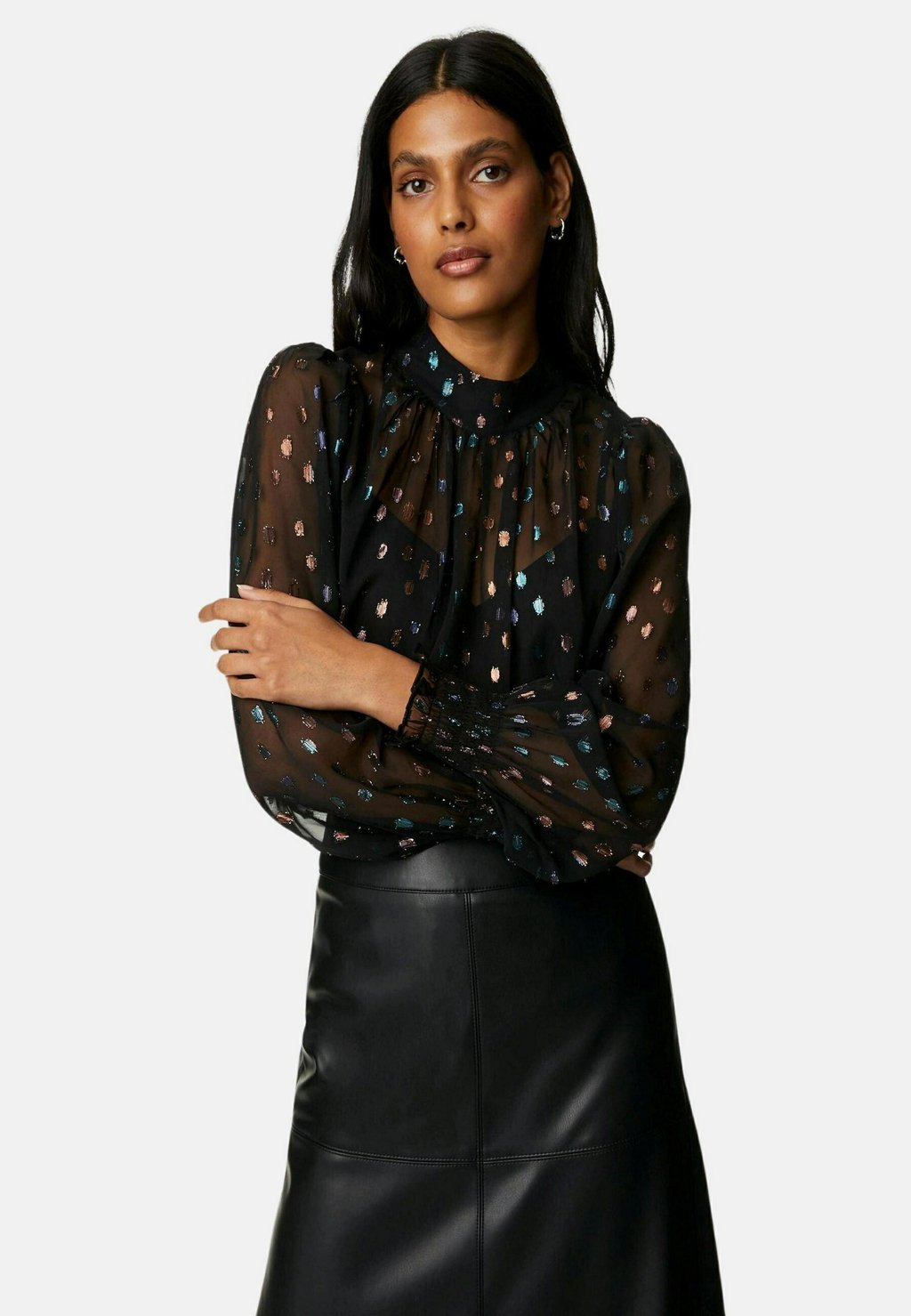 Блузка JACQUARD HIGH NECK Marks & Spencer, цвет black