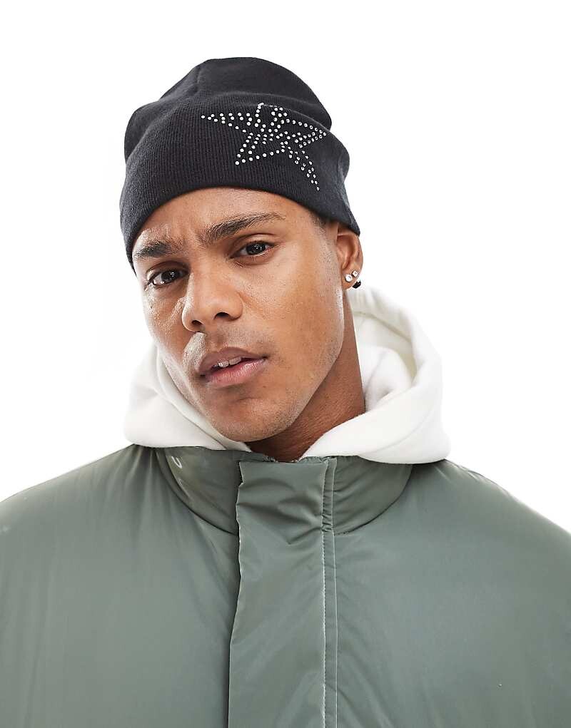 

ASOS DESIGN — Skull — Черная шапка с узором в виде кристаллических звезд