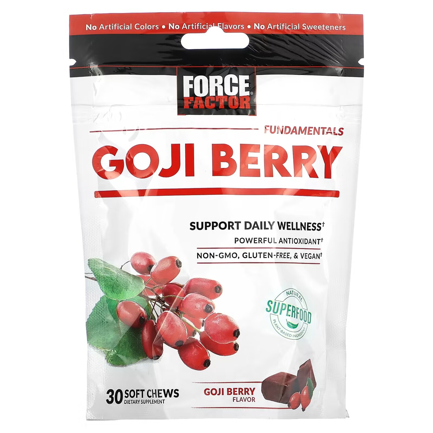 

Основы фактора силы Goji Berry 30 мягких жевательных конфет Force Factor