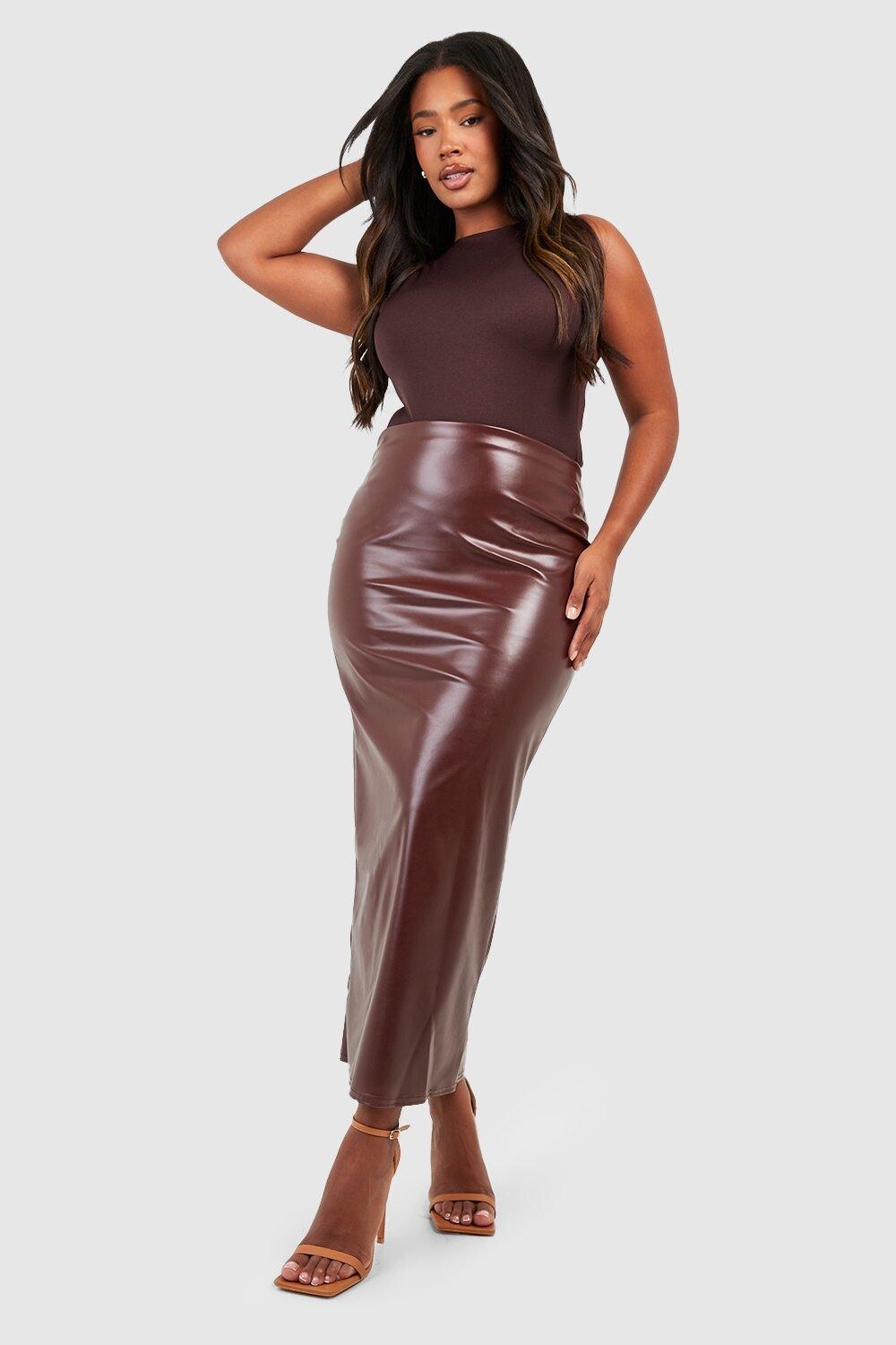 

Плюс матовая юбка мидакси из искусственной кожи boohoo, коричневый