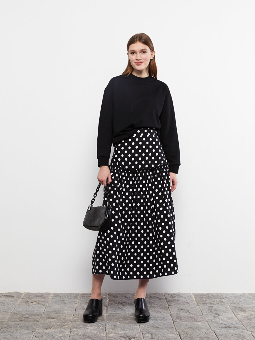 

Женская юбка трапециевидного силуэта в горошек с молнией на талии LCW Modest