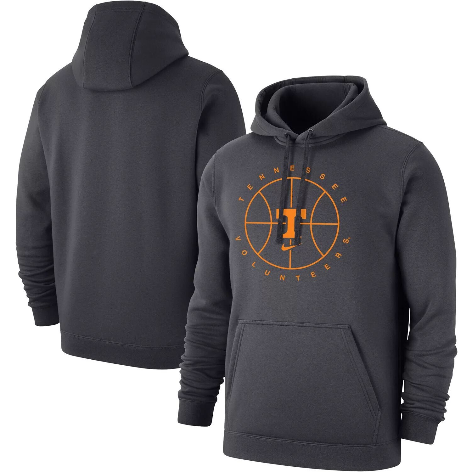 

Мужской флисовый пуловер с капюшоном антрацитового цвета Tennessee Volunteers Basketball Icon Club Nike, Черный