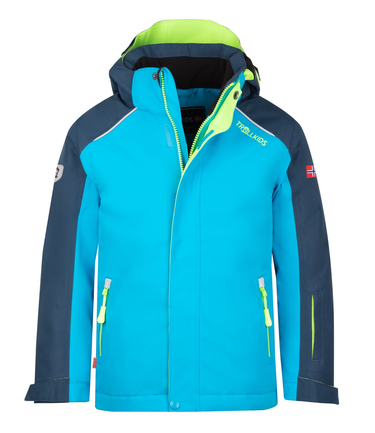 цена Лыжная куртка Trollkids Skijacke Holmenkollen PRO, цвет Nachtblau/Vivid Blau/Limegrün
