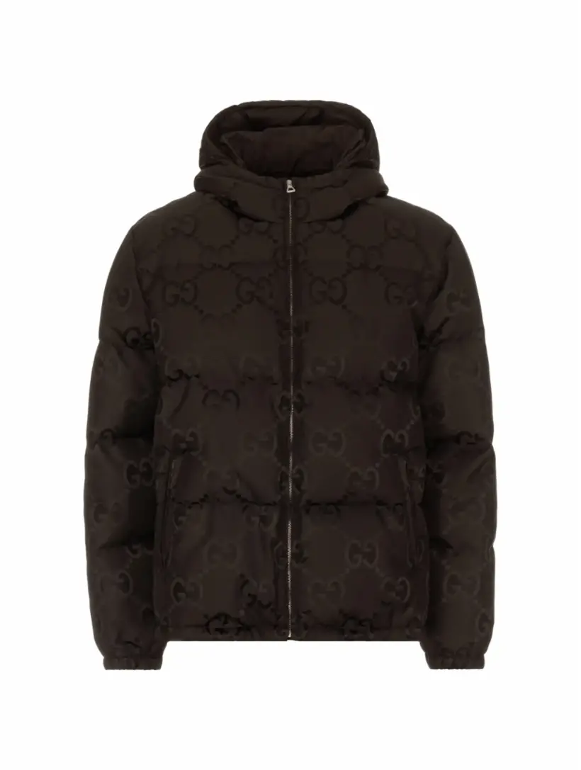 

Стеганый пуховик с монограммой Gucci, черный