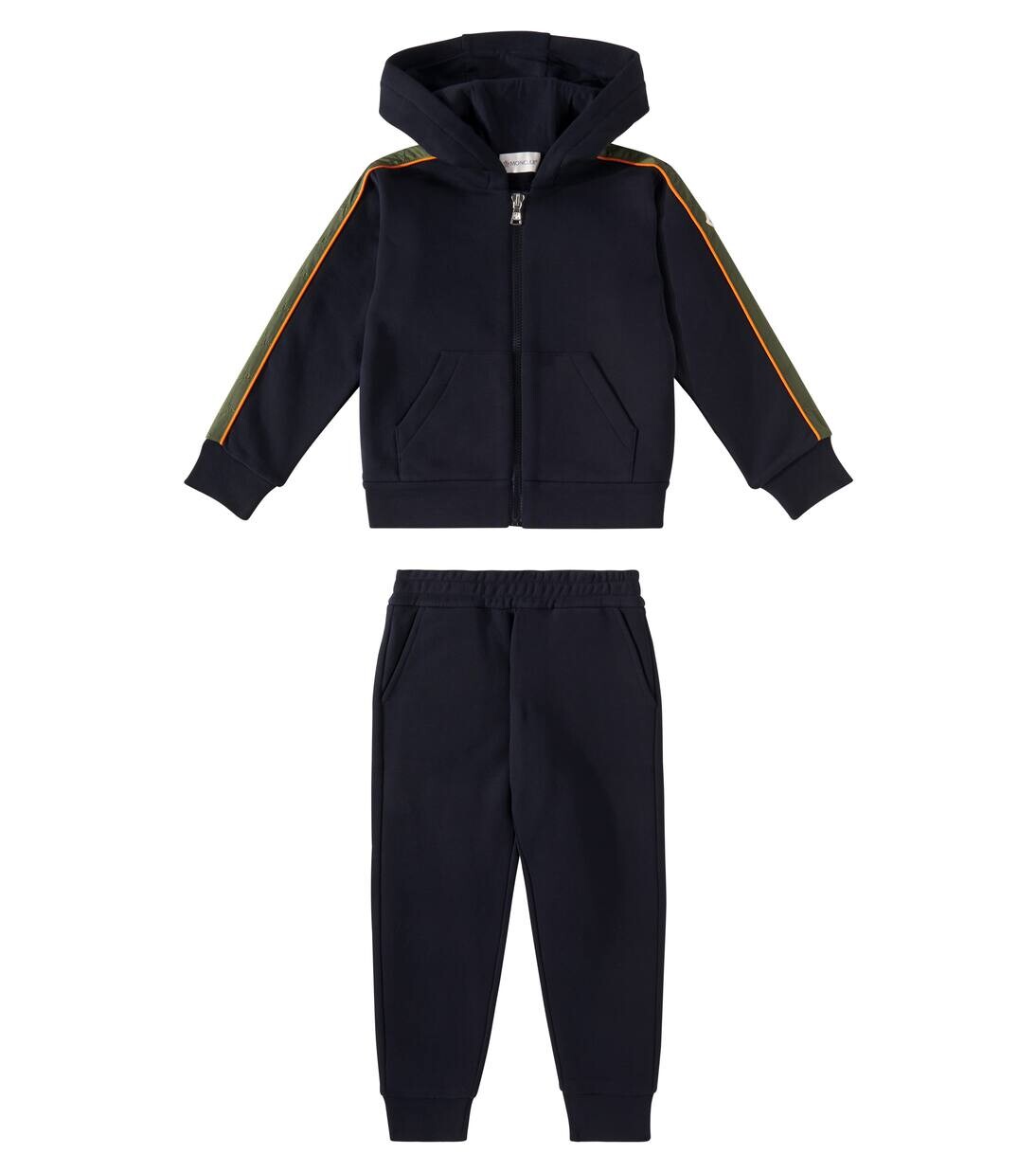 

Трехцветный хлопковый спортивный костюм Moncler Enfant, цвет navy blue