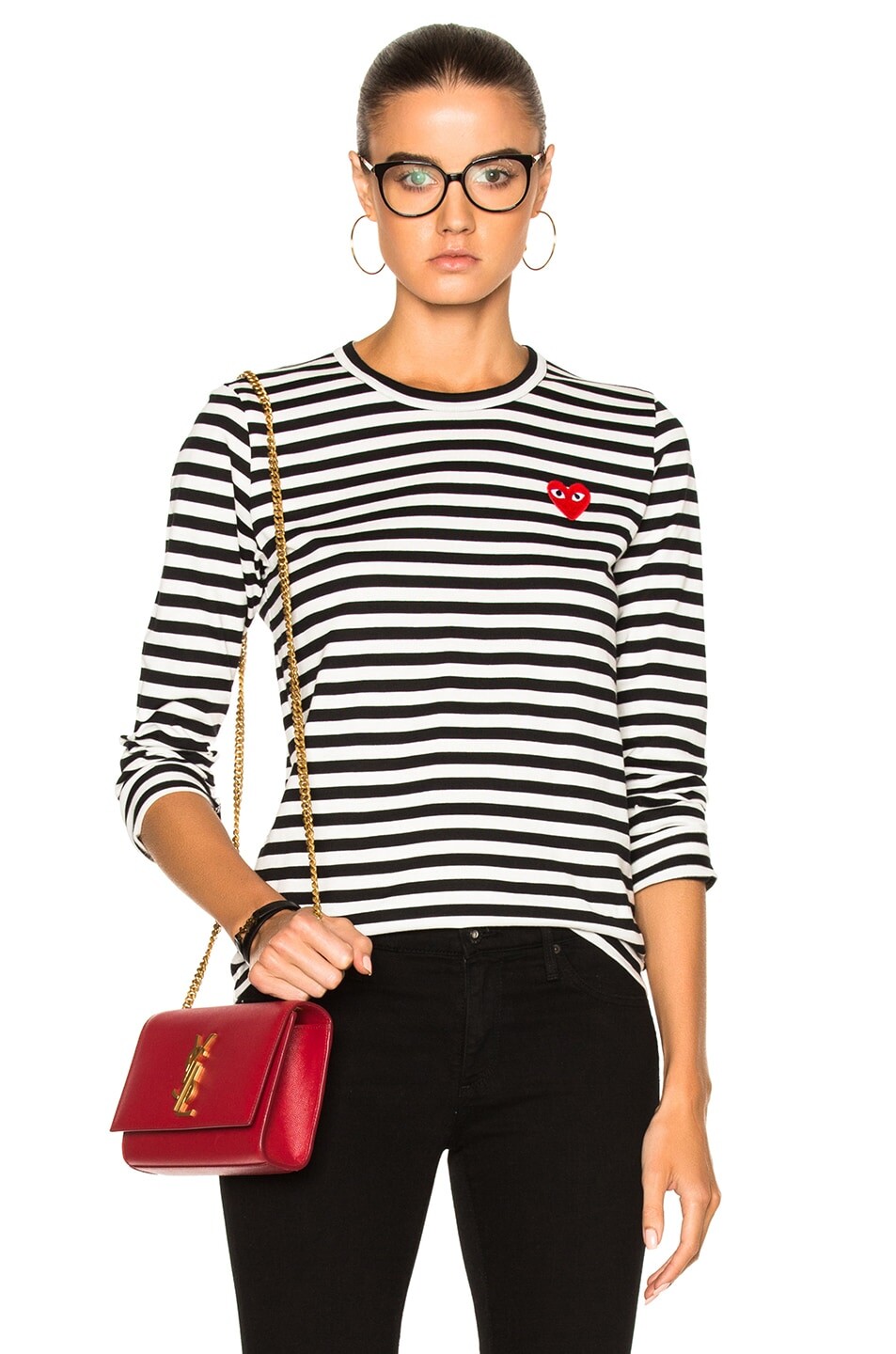 

Футболка Comme des Garçons Cotton Red Emblem Stripe, цвет Black & White