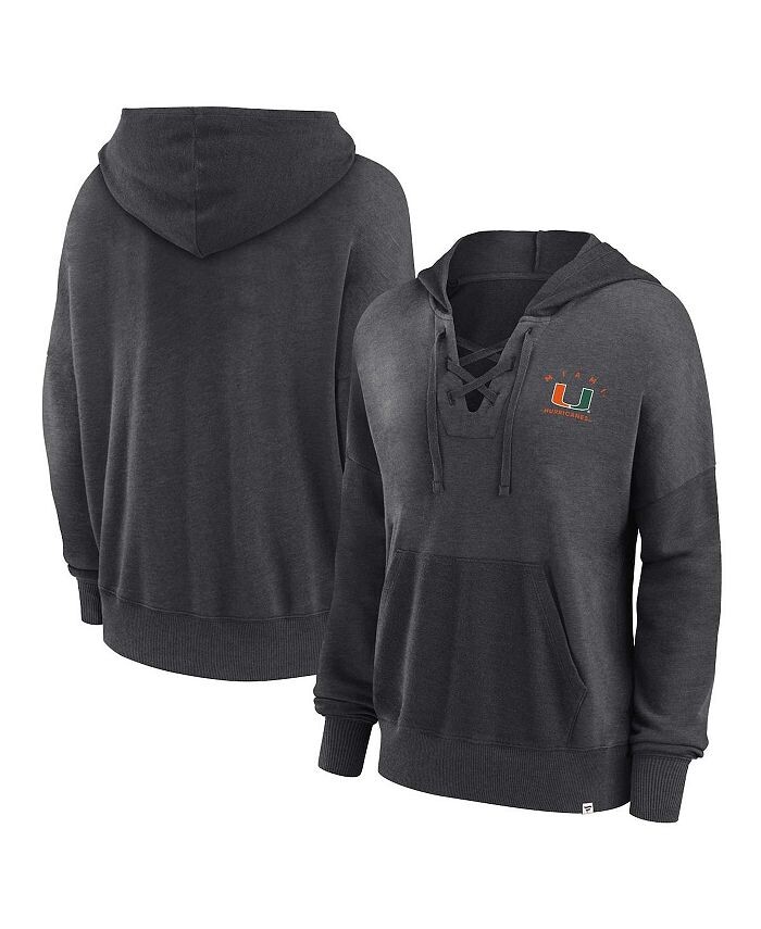 

Женский пуловер с капюшоном на шнуровке и фирменным логотипом Heather Charcoal Miami Hurricanes Campus Fanatics, серый