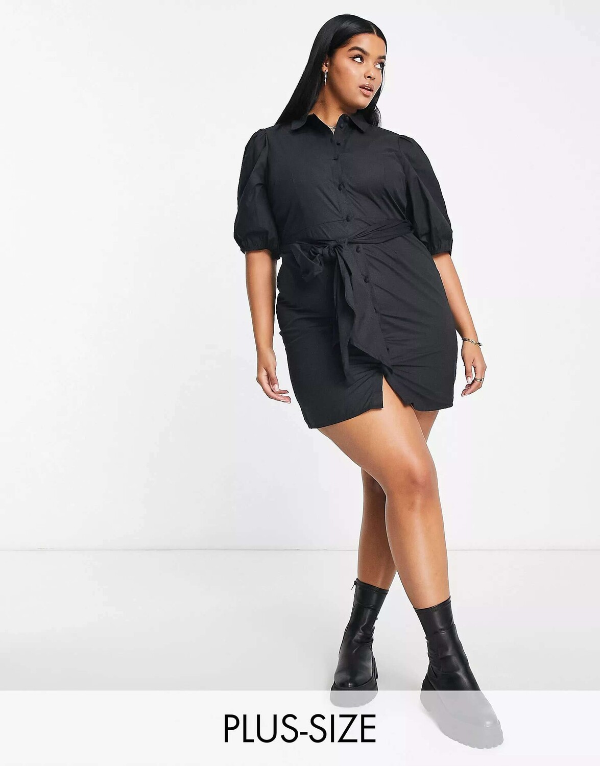 

Черное платье-рубашка из поплина River Island, Черный