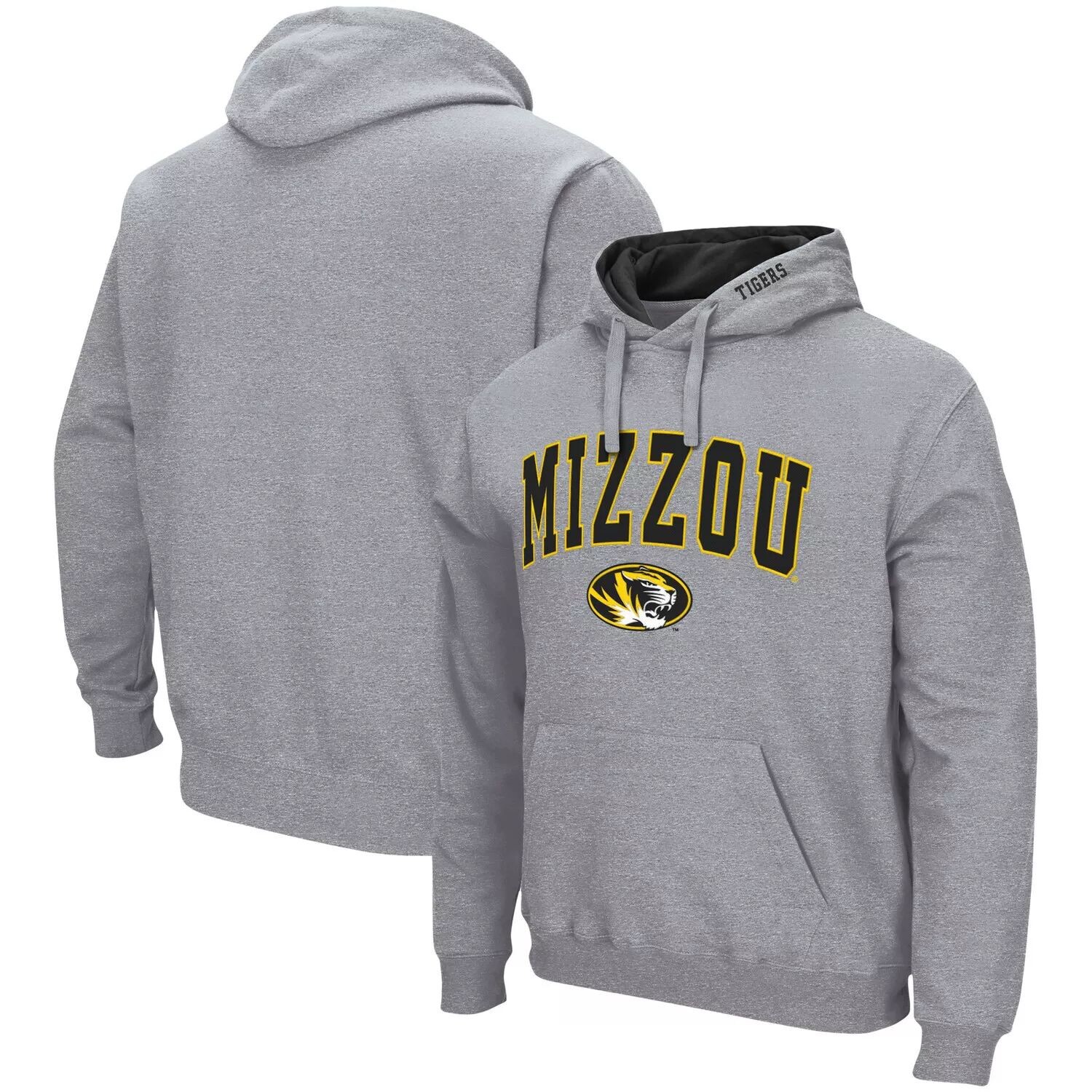 

Мужской серый пуловер с капюшоном Missouri Tigers Arch & Logo 3.0 с принтом меланжевого цвета Colosseum