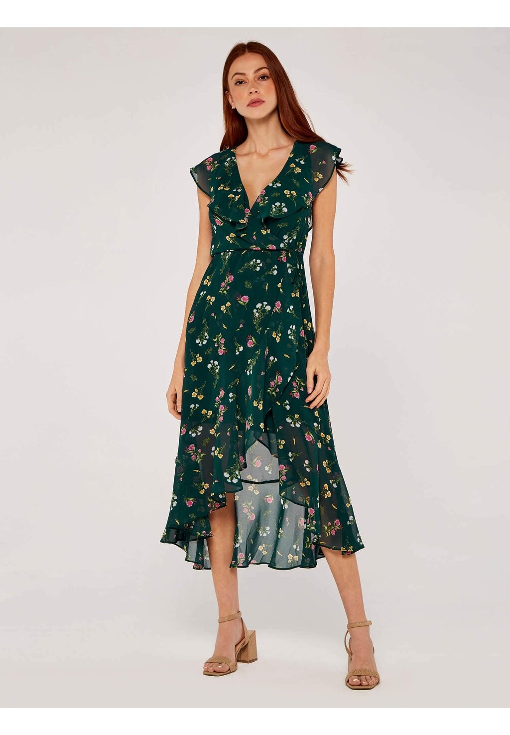

Летнее платье Botanical Ruffle Wrap Apricot, зеленый