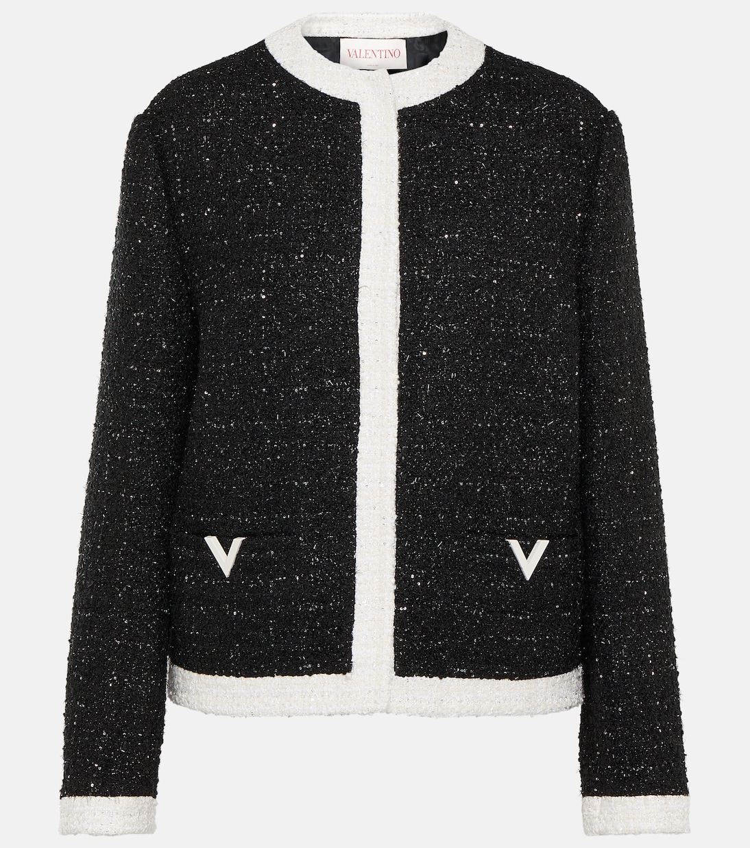 Твидовый пиджак из ламе Valentino, черный
