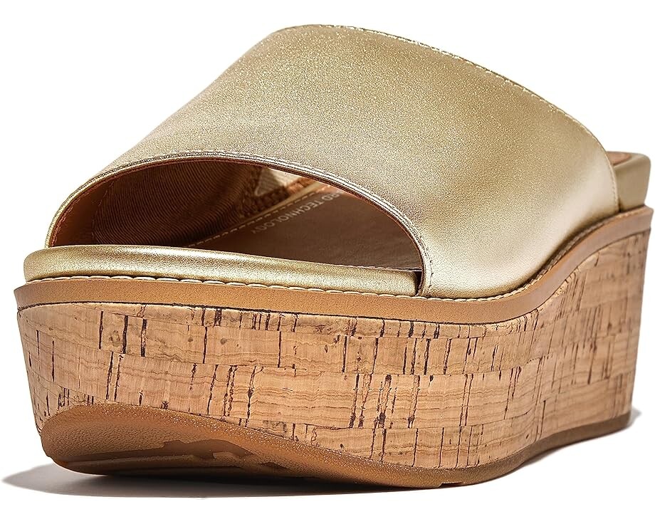 

Туфли FitFlop Eloise Cork-Wrap Leather Wedge Slides, цвет Platino