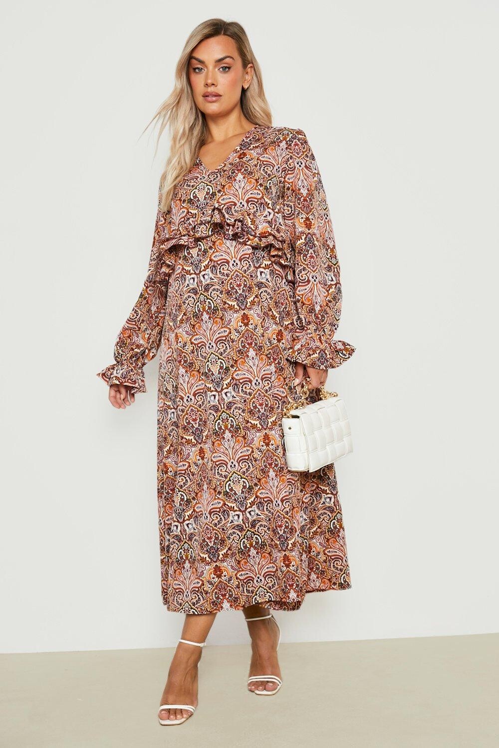 

Платье миди с обрюками пейсли пейсли Boohoo, коричневый