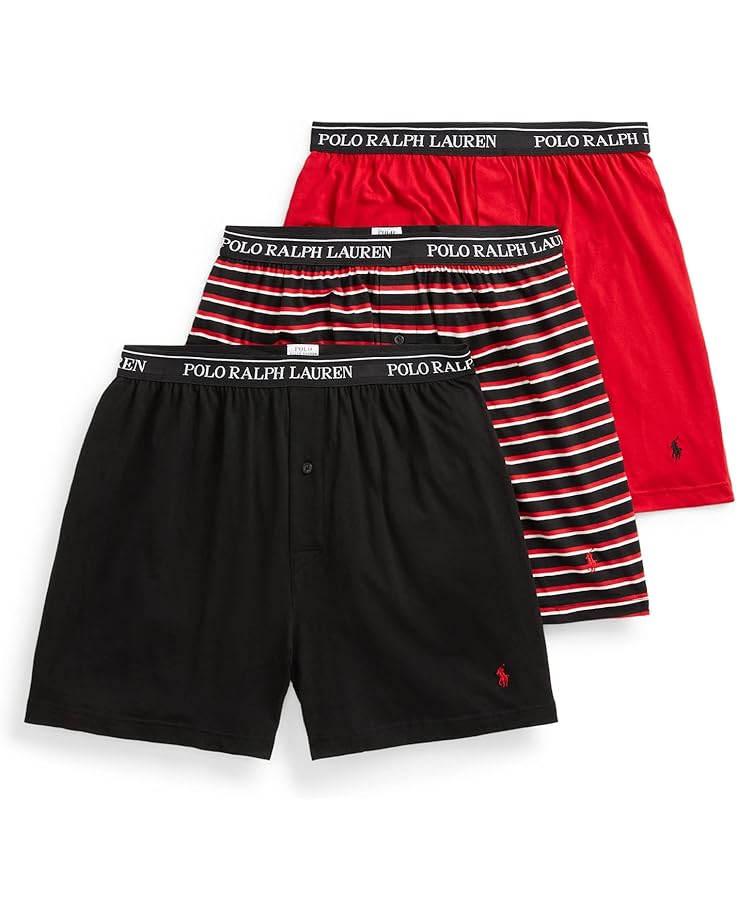 Боксеры Polo Ralph Lauren Classic Fit w/ Wicking 3-Pack Knit, цвет Polo Black/Black Stripe/Red