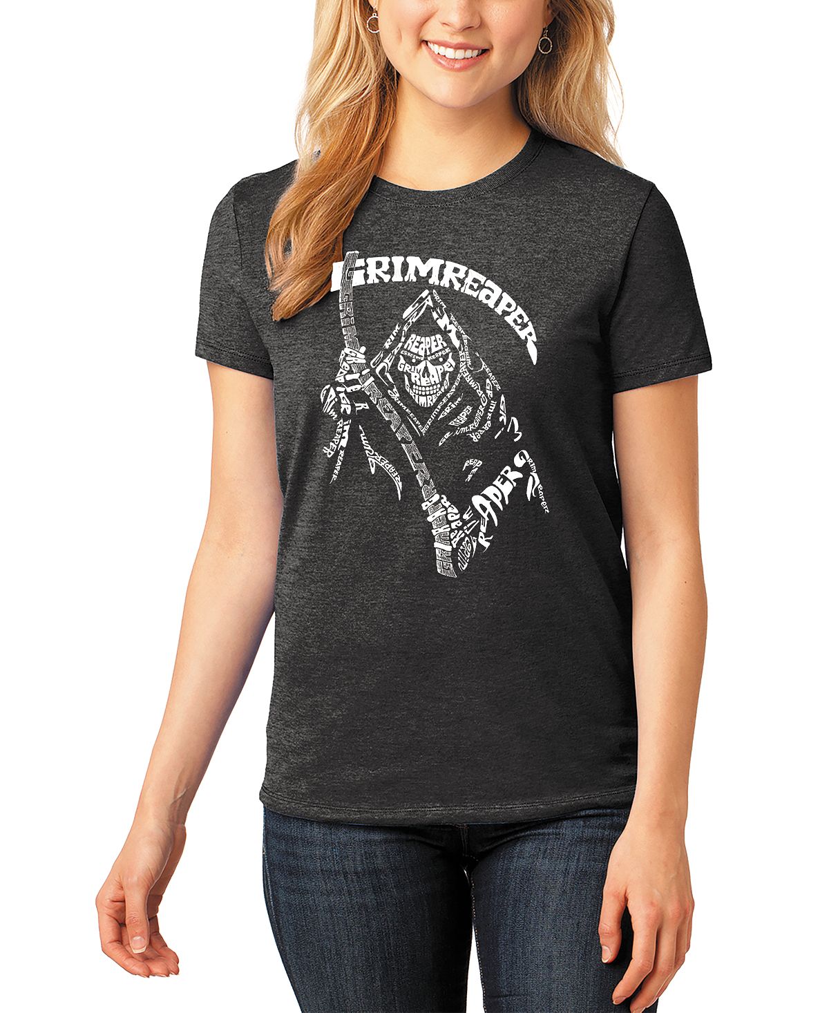 Женская футболка премиум-класса Grim Reaper Word Art LA Pop Art, черный женская футболка смерть на чёрном коте grim reaper cat s темно синий