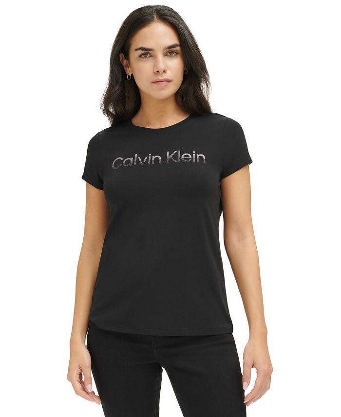 

Женская футболка с круглым вырезом и металлизированным логотипом Calvin Klein, черный