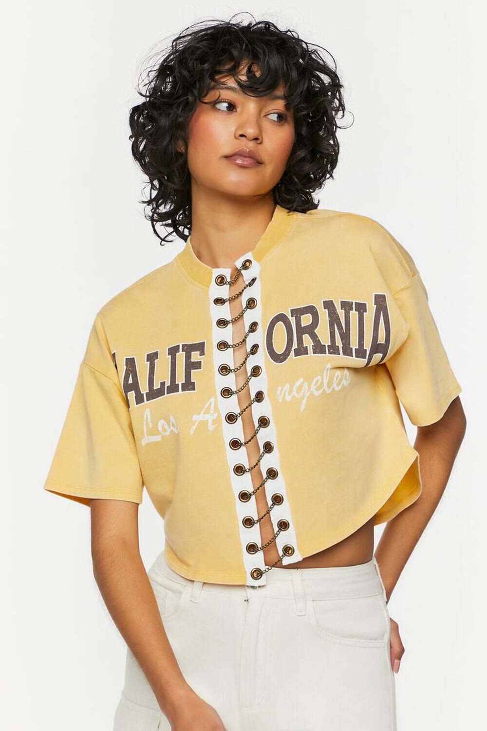 

Укороченный топ с графическим вырезом California Forever 21, желтый