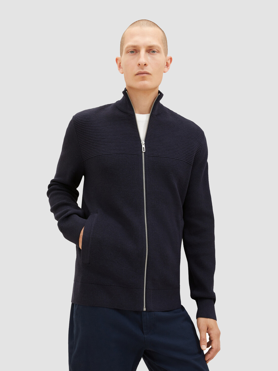 

Пуловер Tom Tailor CARDIGAN Feinstrick Weicher Ripp Sweater, темно синий